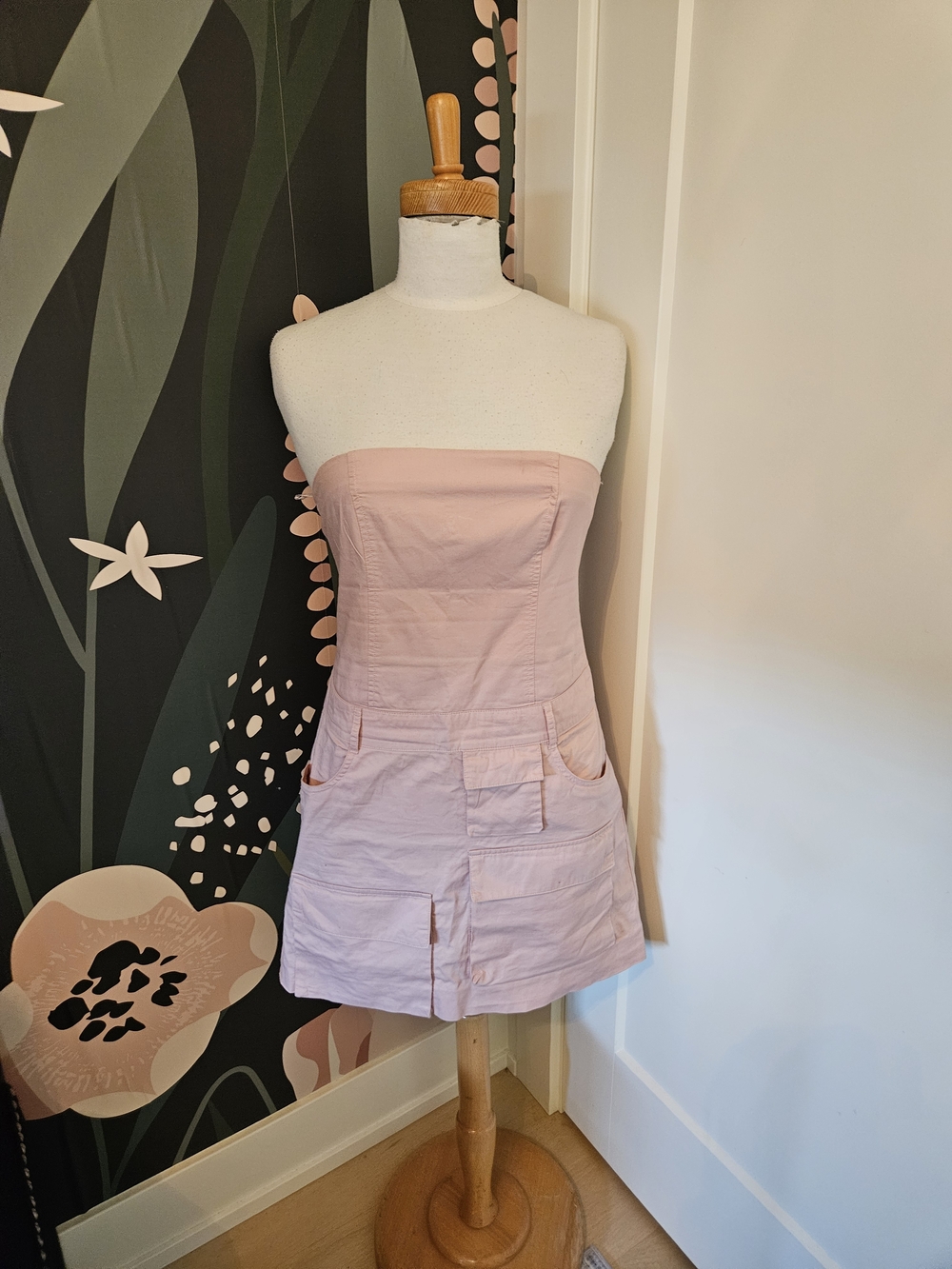 Zara Soft Blush Strapless Mini Dress with Front Pockets